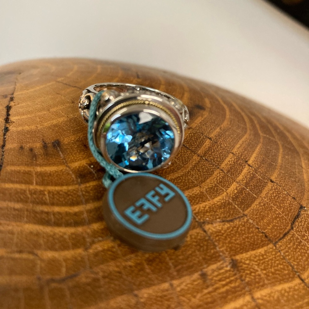 EFFY Blue Topaz, Sterling Silver and 18 Karat Gold Accent Ring